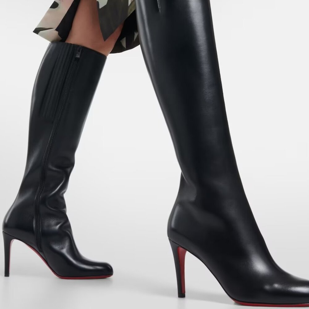 Christian Louboutin Black Knee-High Leather Stiletto Boots - Picture 3 of 15